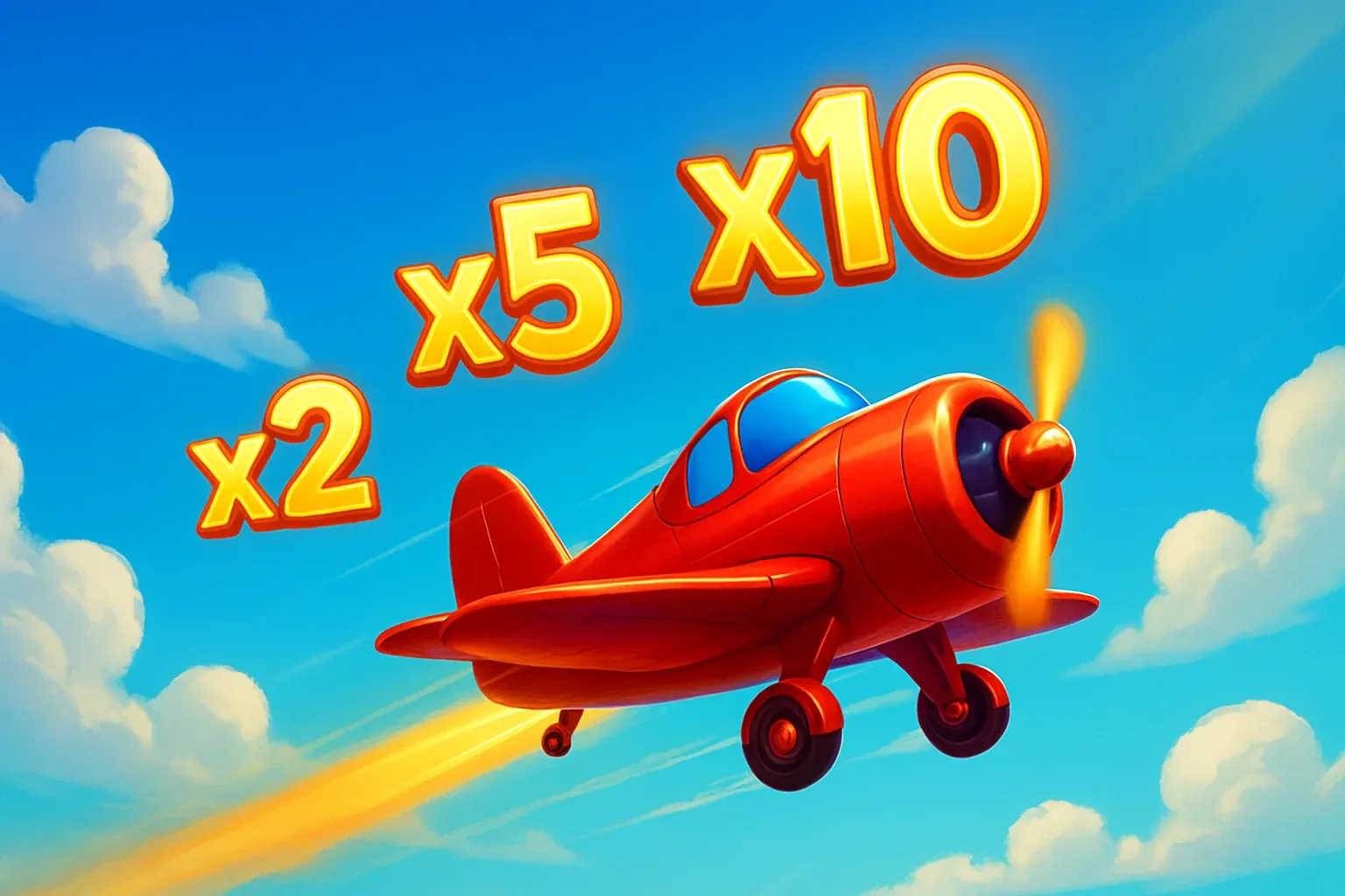 Banner hero game Aviator pesawat merah dengan jejak emas dan pengali
